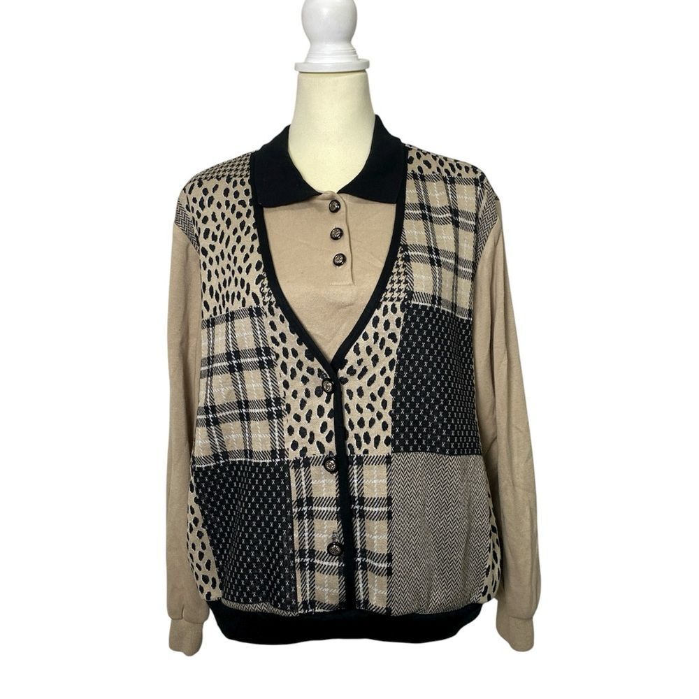 Vintage Alfred Dunner Ainmal Print Plaid Patchwork Sweater Women's Size XL